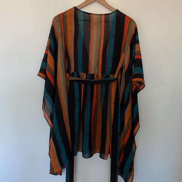 L'Atiste | Multicolor Stripe Plunge V-Neck Flutter Bell Sleeve Mini Dress Small - Picture 8 of 11